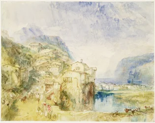 Nr.0584 Brunnen, mit dem Vierwaldstättersee im Hintergrund, ca. 1842